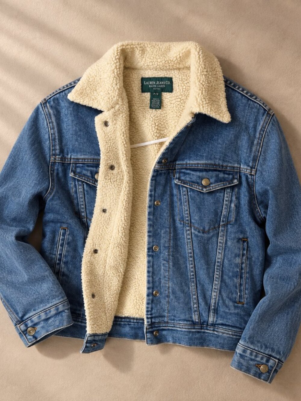 Lauren Jeans Co Ralph Lauren Trucker Shearling Lined Denim Jacket Small - Picture 3 of 5